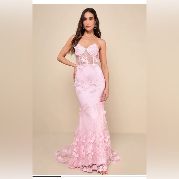 Lulus Radiant Expectations Pink Embroidered Floral Bustier Maxi Dress - Picture 1 of 4